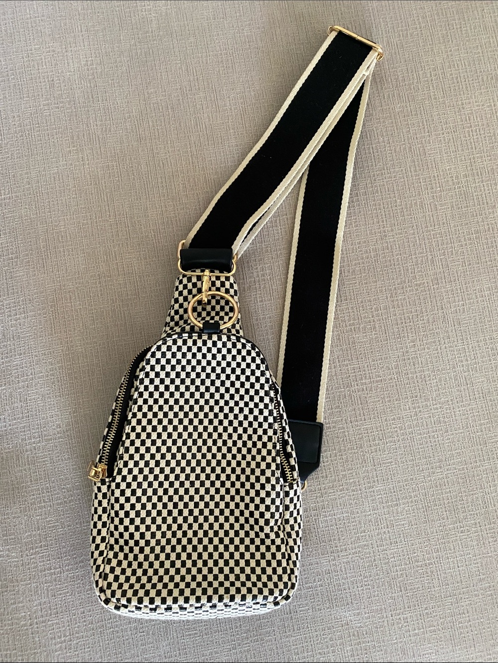 Checkerboard Crossbody Sling Bag in Black & White